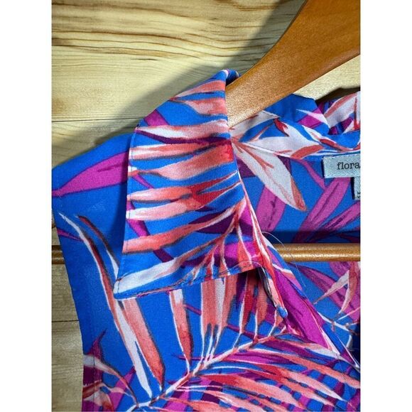 Floral & Ivy Women's Size Medium Blue Tropical Floral Print Sleeveless Button Do - Picture 4 of 11